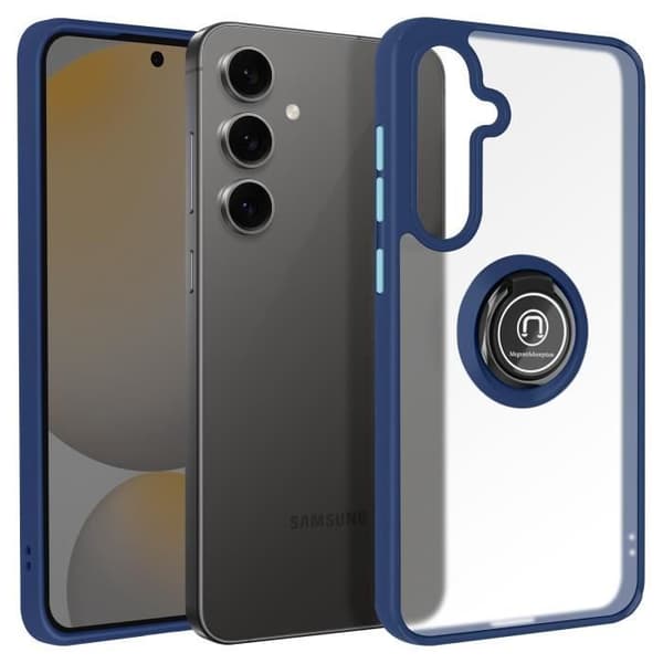Coque Antichock - Samsung Galaxy S24 FE - Metallring - Videostöd - Mörkblå Blå