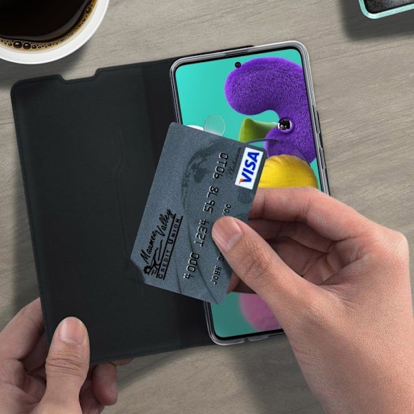 Samsung Galaxy A51 Kotelo Korttipidike Video Tuki Akashi Musta Svart