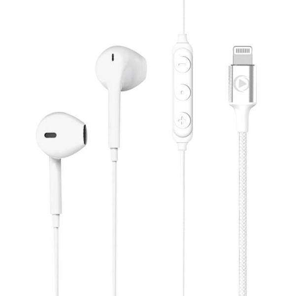 Lightning-hörlurar 100 % återvunnet material Livstidsgaranti Force Play White Vit