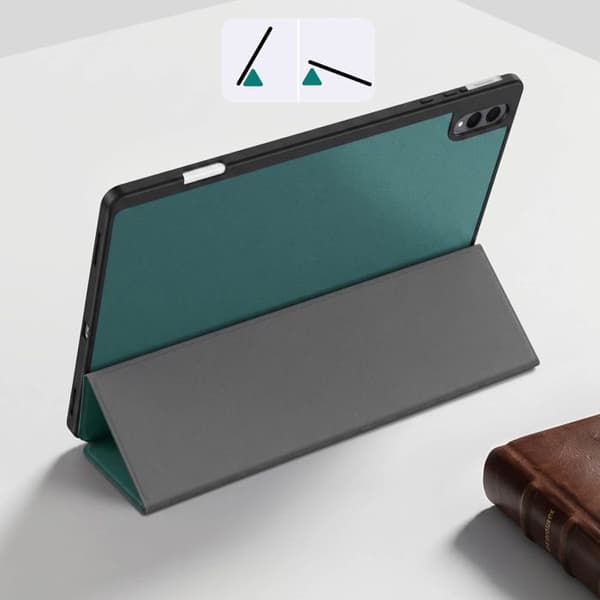 Samsung Galaxy Tab S12 Plus -kotelo, jossa on tuki ja kynätasku, kuusenvihreä Grön