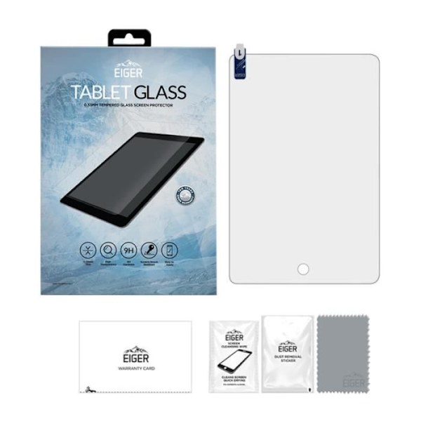 Skærmbeskyttelse - EIGER - iPad 10,2" (2019-2023) - 9H hærdet glas - Gennemsigtig - Oleofobisk