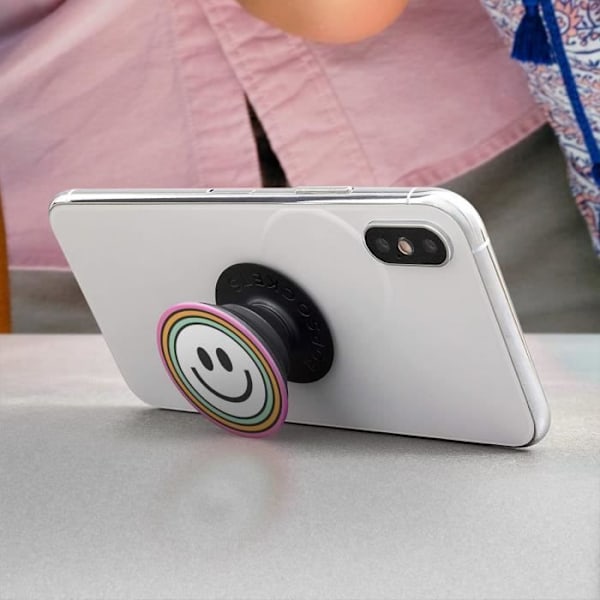 PopGrip - POPSOCKETS - Flerfärgad smileydesign - Ultralätt - Infällbar - Videostöd Flerfärgad