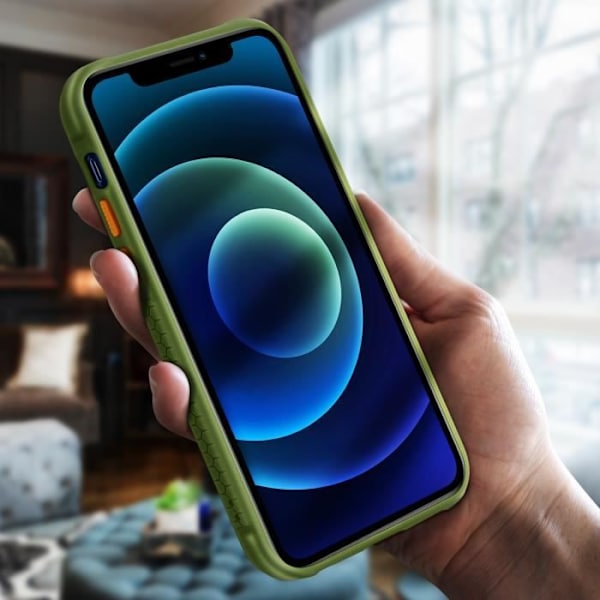 Beskyttelseshætte - Ubeskreven - iPhone 12 / 12 Pro - Antiskrid greb - Hævede kamerakant - Grøn Grön