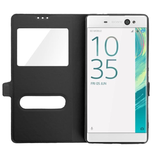 Sony Xperia XA Ultra Double Window Case Silikone Gel Cover - Sort