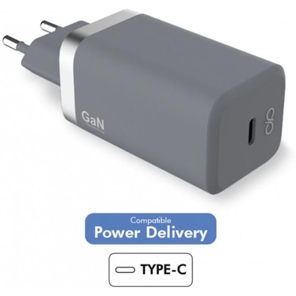 Force Power 20W hjemmeoplader kompatibel med Power Delivery antracitgrå + USB-forstærket kabel