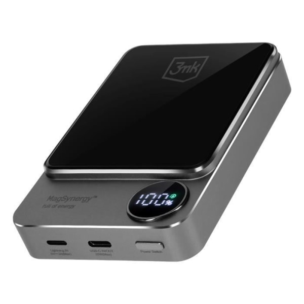 Powerbank - 3MK - MagSafe - 10000 mAh - Svart - USB-C Grå