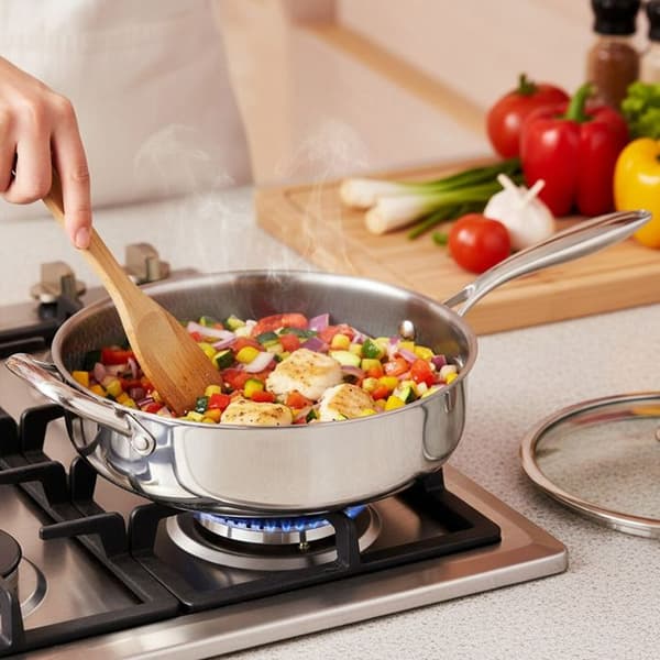 Pande med Høj Kant 28cm - CHEFFINGER - Rustfrit Stål - Bikubebelægning - Glaslåg Grå