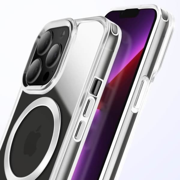 Coque MagSafe för iPhone 13 Pro Bakglass Färg Silver Grå