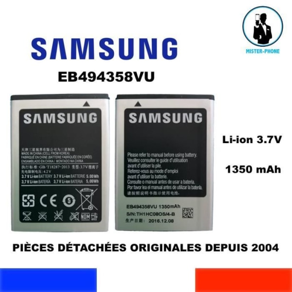 ORIGINAL BATTERI GALAXY GIO FIT ACE WAVE PRO SAMSUNG OEM EB494358VU 1350mAh ORIGINAL ÄKTA BATTERI Svart grå