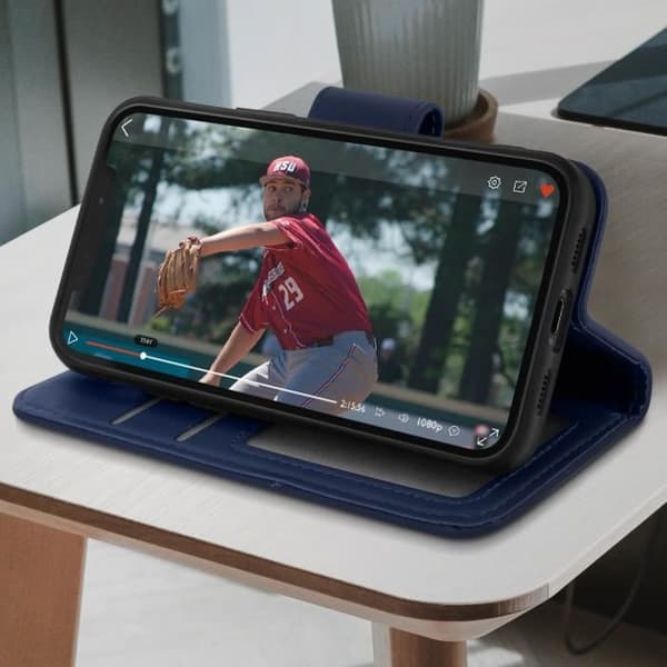 Fodral - AVIZAR - Apple iPhone 11 - Premium kohudar - Mörkblå - Videoställning Midnattsblå