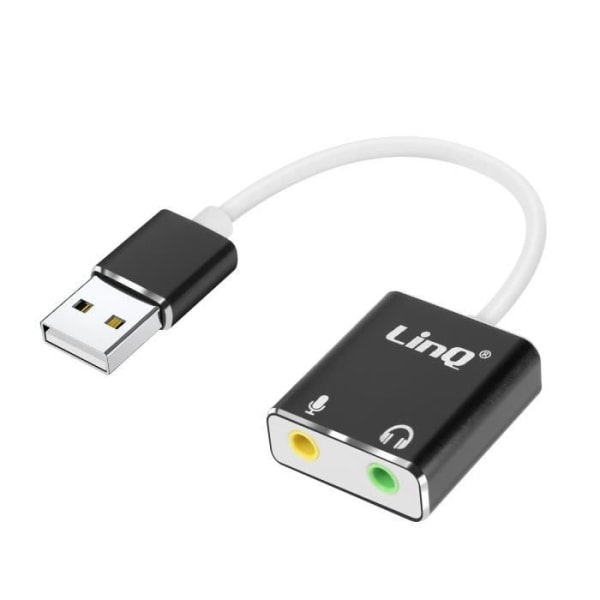 Ulkoinen USB-äänikortti Dual 3,5 mm Jack Adapter mikrofoni ja kuulokkeet LinQ valkoinen/musta