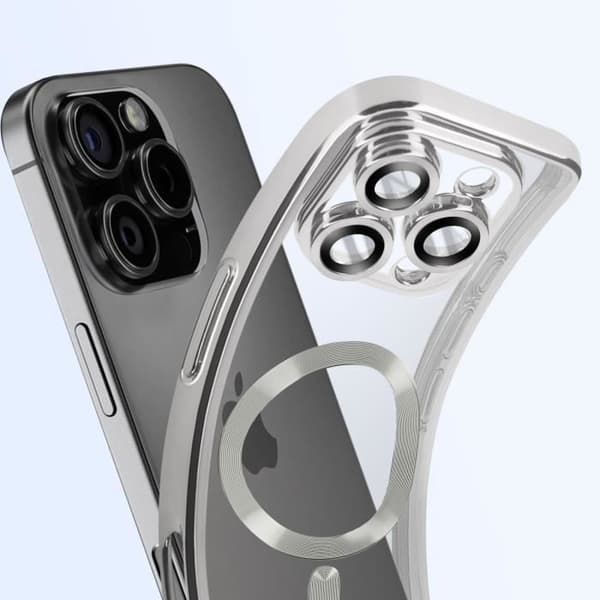Coque MagSafe - Apple - iPhone 16 Pro Max - Flexibelt Silikongel - Kameraskydd - Silverkromad kant Grå