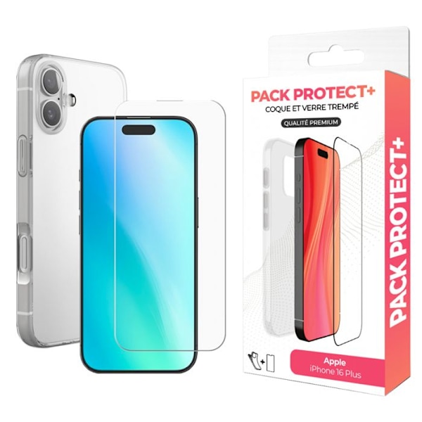 Beskyttelsespakke til iPhone 16 Plus TPU blød skal og 7H glas Moxie gennemsigtig Vit