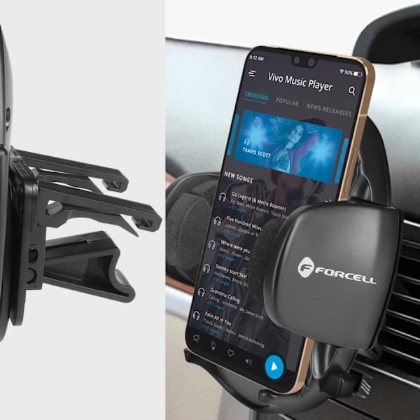 Smartphone Bilhållare - FORCELL - Oval - Sugkoppsfäste - Lång arm 27cm - 360° roterbar Svart