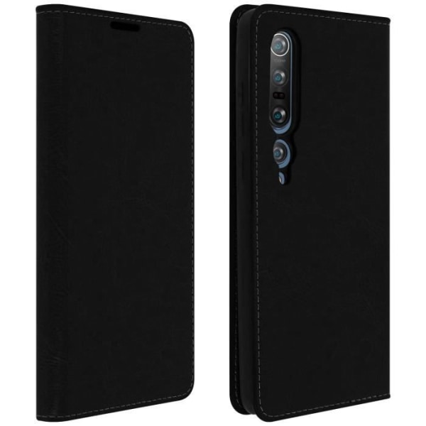 Äkta Läder Etui - AVIZAR - Xiaomi Mi 10 / Mi 10 Pro - Videostöd - 3 Kortfack - Mjuk Skal Svart