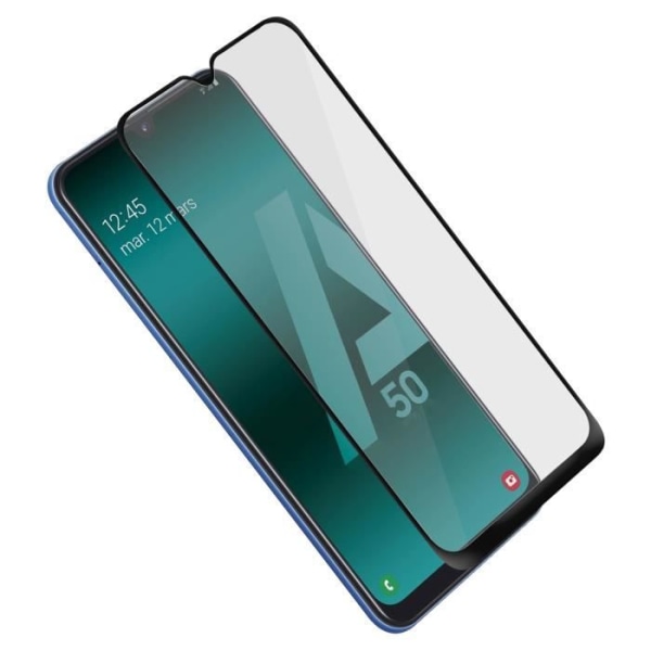 Galaxy A50 Fuld hærdet glasfilm Akashi affaset skærmbeskyttelse Sort Svart