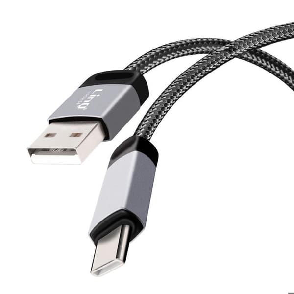 USB C / USB Snabbladdningskabel 27W Dataöverföring Flätad 1.2m LinQ Svart
