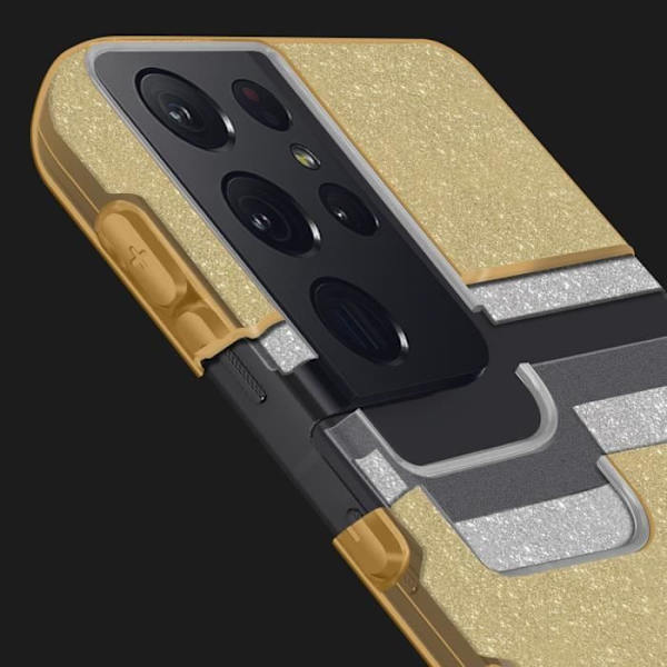 Samsung Galaxy S21 Ultra Glitter irrotettava silikoninen puolijäykkä kotelo keltakulta