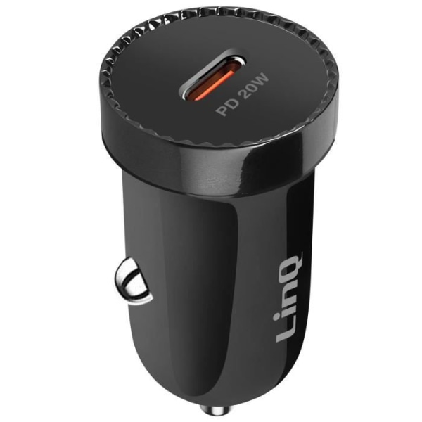 Laddare Bil - LinQ - USB C - 20W Power Delivery - Kompakt Design - Inbyggt Skydd Svart
