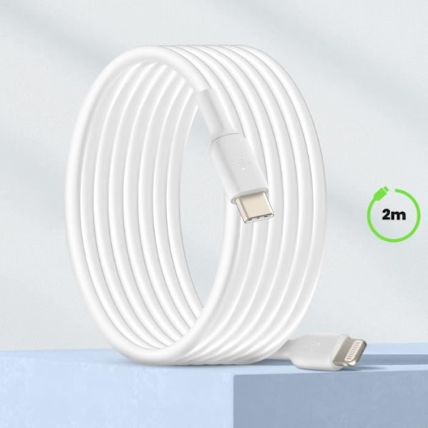 USB C-kabel till iPhone Lightning Power Delivery 18W Certifierad MFi 2m Belkin Vit Vit