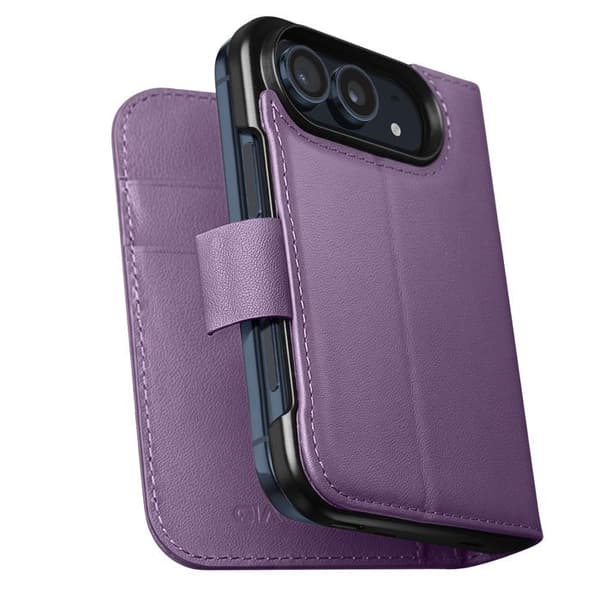 Fodral Plånbok för iPhone Duo i Läder med Fällbart Stöd Qialino Lila Violett