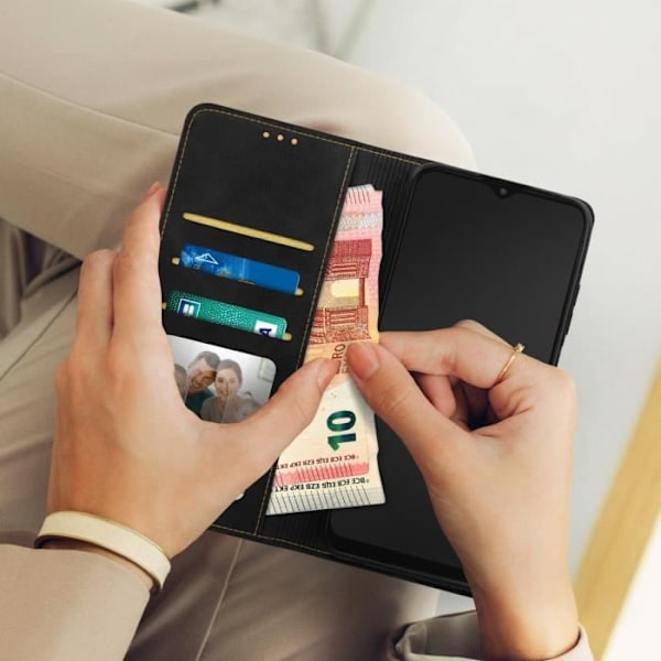Samsung Galaxy A03s AVIZAR Case - Blødt og silkeagtigt imiteret læder - Sort - Stødsikker og anti-ridse - Videosupport Svart