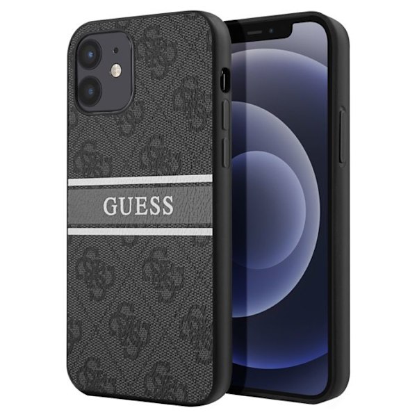 Skydd för iPhone 12, vegansk läder med Monochrome Luxe Band - Svart