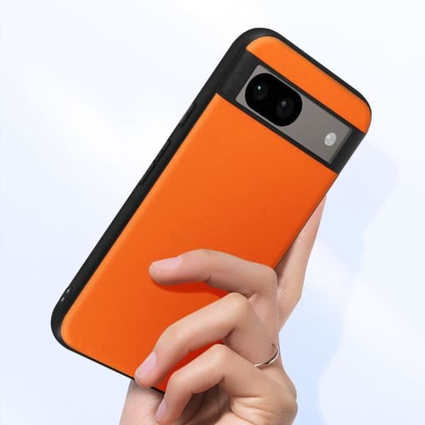 AVIZAR Skyddsfodral för Google Pixel 8A - Bi-material Läderlook - Orange Orange