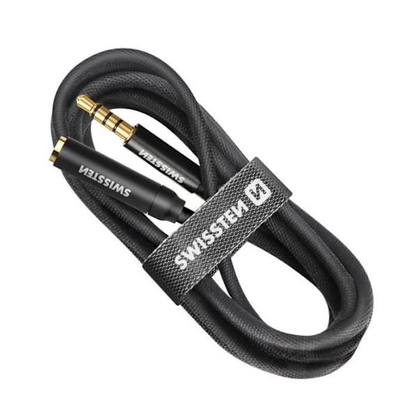 3,5 mm jackförlängning - SWISSTEN - Svart flätad nylon - 1,5m