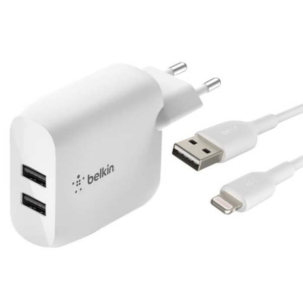 24W dubbel USB-nätladdare och 1m Lightning-kabel Belkin Boost Charge Vit