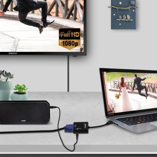 Video- og lydkabel HDMI han til VGA hun og 3,5 mm jackkabel LinQ Sort