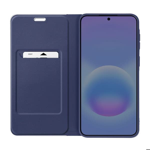 Foliofodral för Galaxy A57 Kolfiber Effekt Metallram med Kortfack Blå Blå