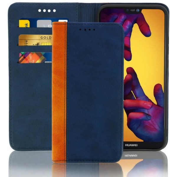 Housse - AVIZAR - P20 Lite - Ekolläder - Mörkblå - Stödfunktion Midnattsblå