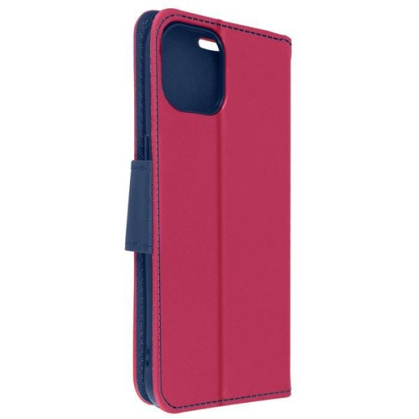 iPhone 13 saffiano læder taske Pink og blå pung og videoholder Pink