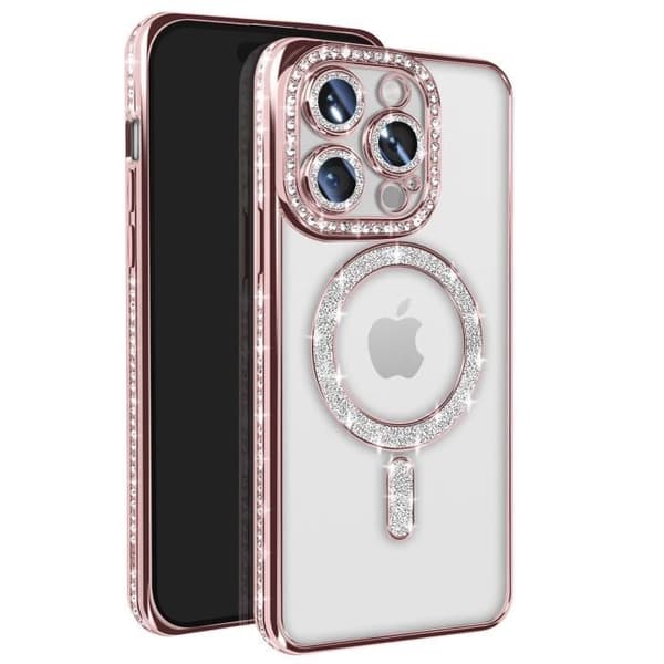 Fodral - Diamant - iPhone 14 Pro - Rosa Strass - Hård - Elegant - MagSafe Rosa