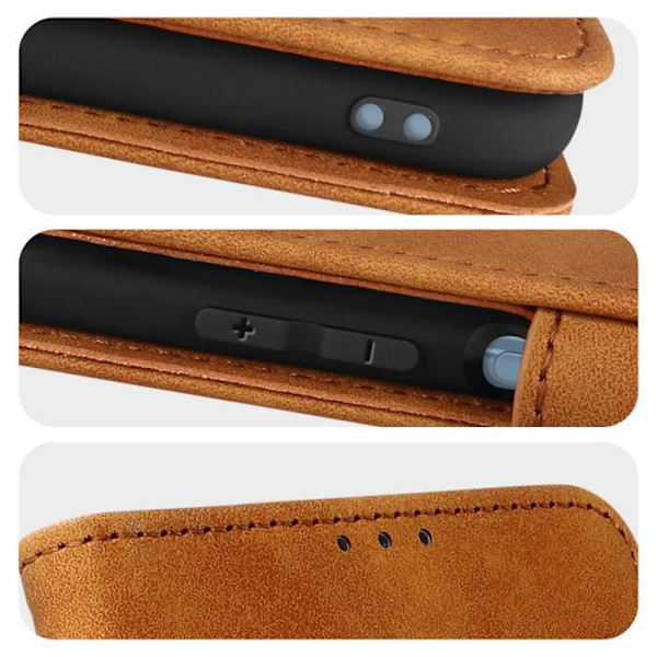 Brunt plånboksfodral i mocka till Xiaomi Redmi Note 10 Pro - FORCELL Tender Book kastanj