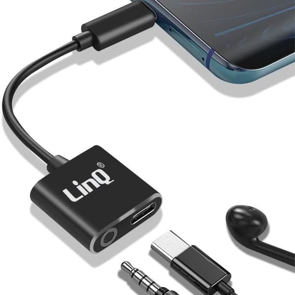 USB-C-adapter - LinQ - Audio Jack 3.5mm - USB-C-opladning - Lytte til lyd - Headsetkontroller