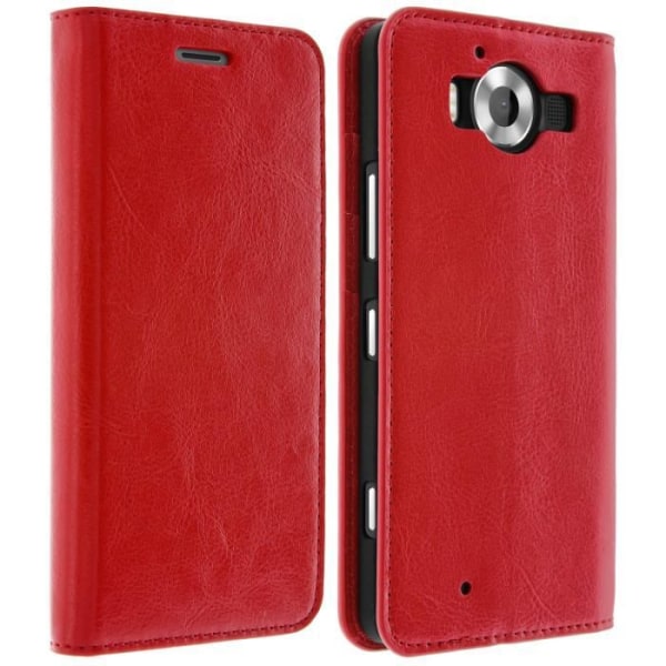 Etui Folio Nahka - Microsoft - Lumia 950 - Punainen - Tukitoiminto - Aitoa nahkaa Röd