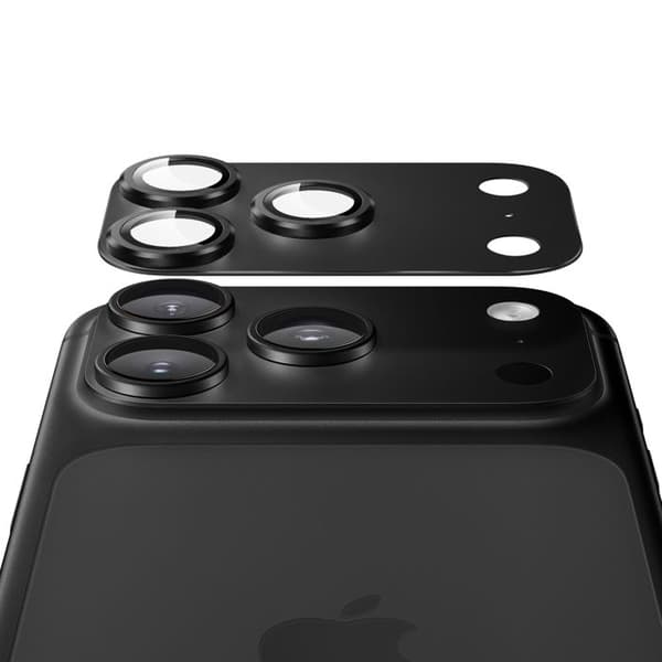 Beskyttelseskamera til iPhone 18 Pro Max i hærdet glas med sort titaniumramme