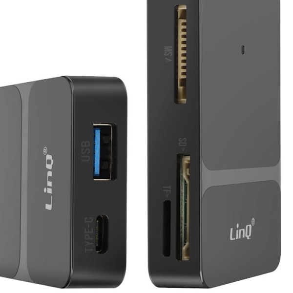 USB C + Lightning Multiport Kortinlukija OTG Monitoimi LinQ Musta