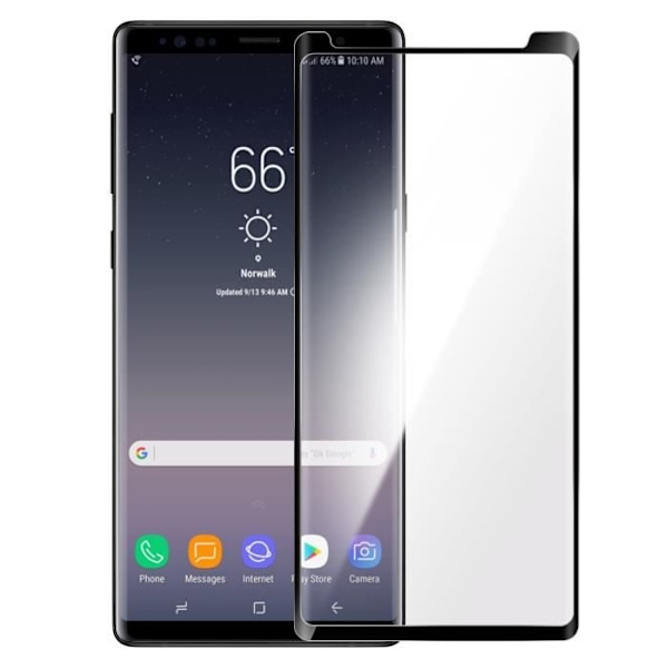 Kalvo Samsung Galaxy Note 9:lle. Läpinäkyvä viistetty karkaistu lasi mustalla reunuksella klar och svart