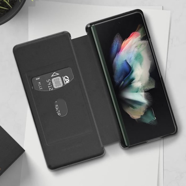 Hus til Samsung Galaxy Z Fold 3 - AVIZAR - Kortholder med rem - Sort kulstofeffekt Svart