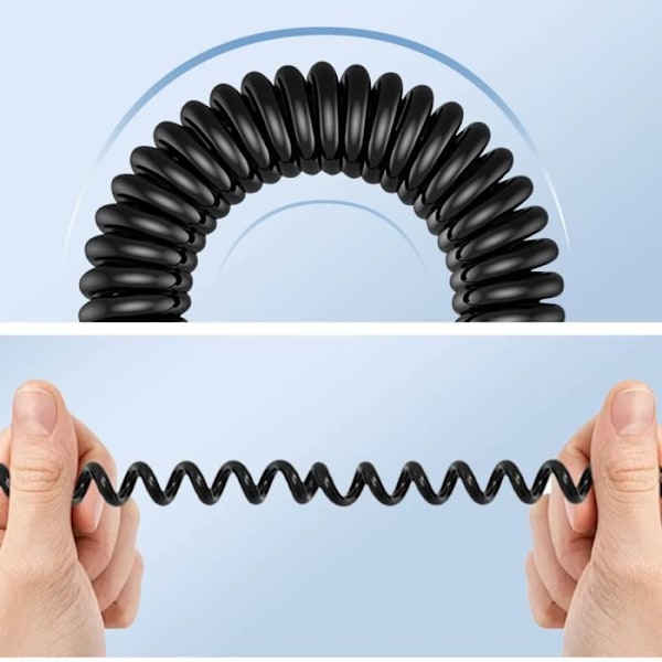 90° vinklet USB-C til USB-C spiralkabel, sort 1,2m