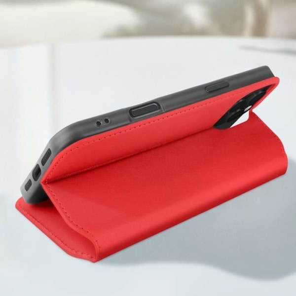 iPhone 16 Pro Max Etui med Klap, Kortholder og Videostøtte i Rød Röd