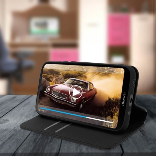 Hus - AVIZAR - Huawei Y5 2019 - Plånboksfodral - Ekoskinn - Video Stöd Svart
