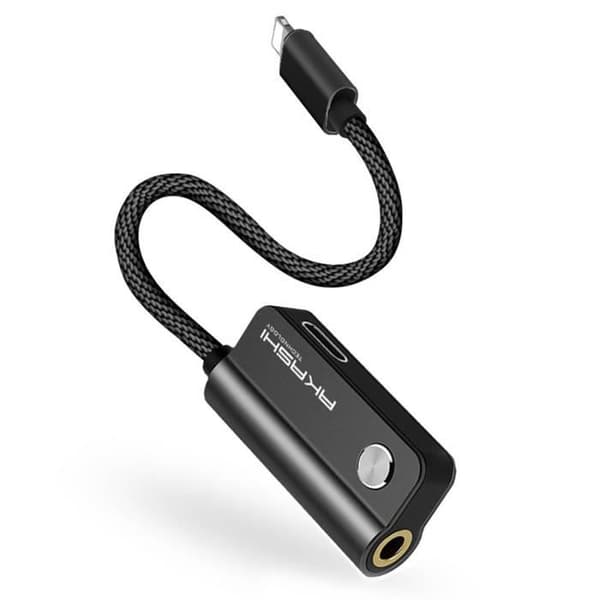 Audiosovitin + latausliitin 3,5 mm musta - Akashi