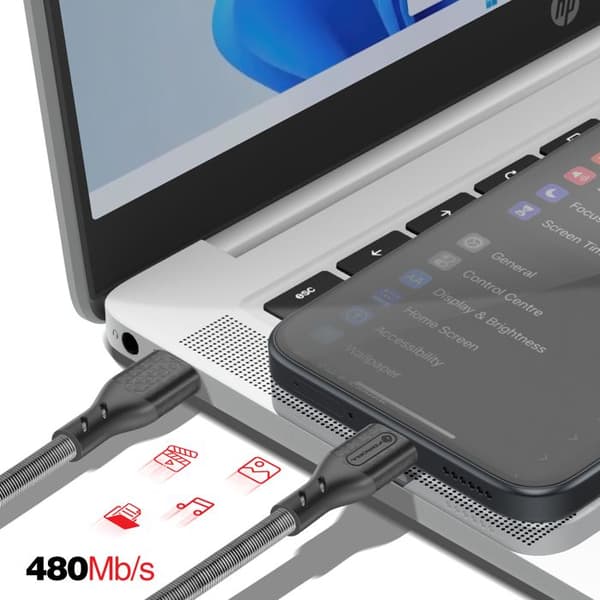 USB-C til USB-C 100W Power Delivery 3.0 Flettet Kul 1m Forcell Sort