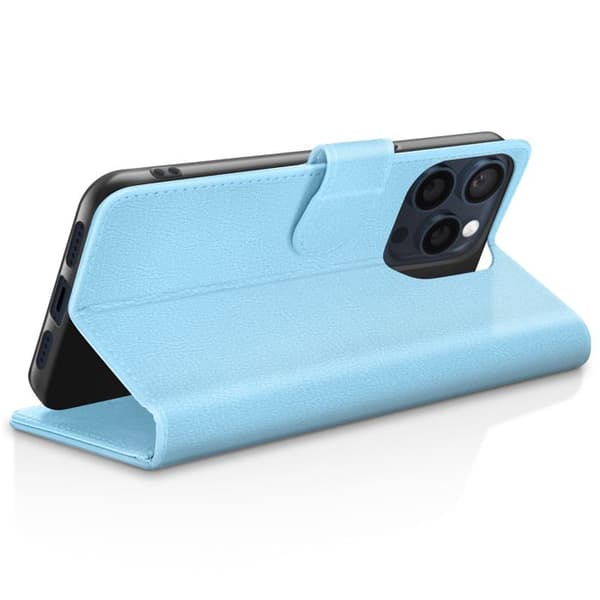 Pungetui - ZANAÉ - iPhone 15 Pro - Lys blå - Videostøtte - Magnetisk flap Blå