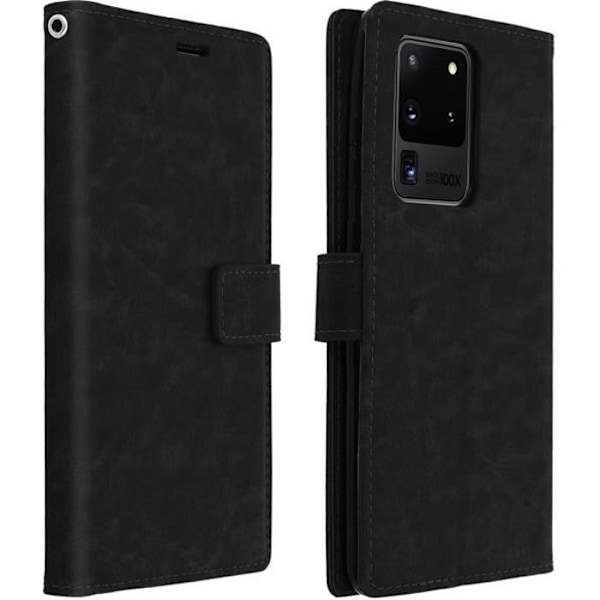 Hus til Samsung Galaxy S20 Ultra - AVIZAR - Vintage Sort - Kortholder - Videostativ - Blød Cover Svart