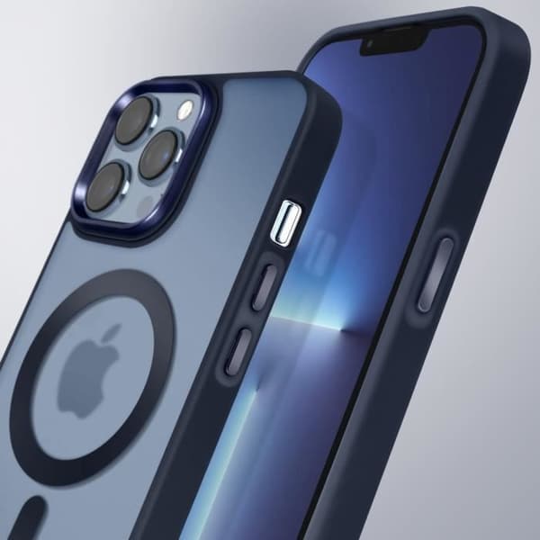 Coque MagSafe för iPhone 13 Pro Matt Frostad Baksida Mörkblå Kontur Blå